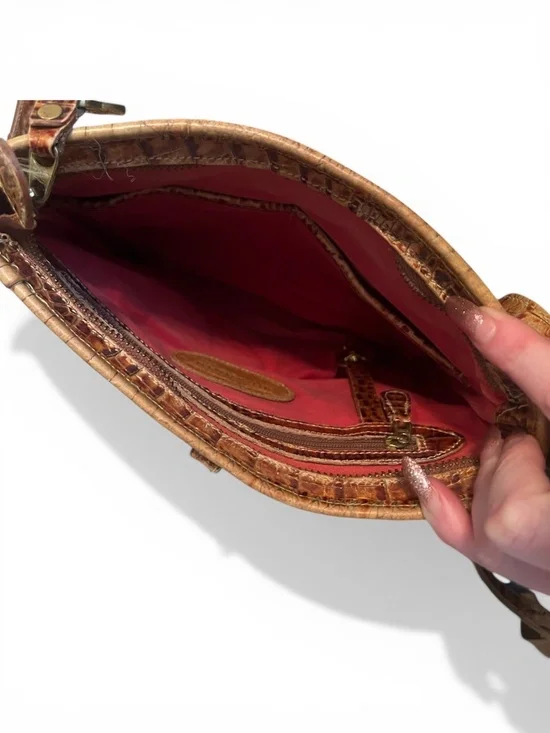 Brahmin Vintage Straw Woven Crossbody Bag Croc Leather Trim Boho Summer - Picture 6 of 9